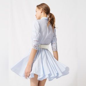 Maje Rebello Cotton Embroidered Lace Inset Belt Shirt Dress Size 40FR Baby Blue